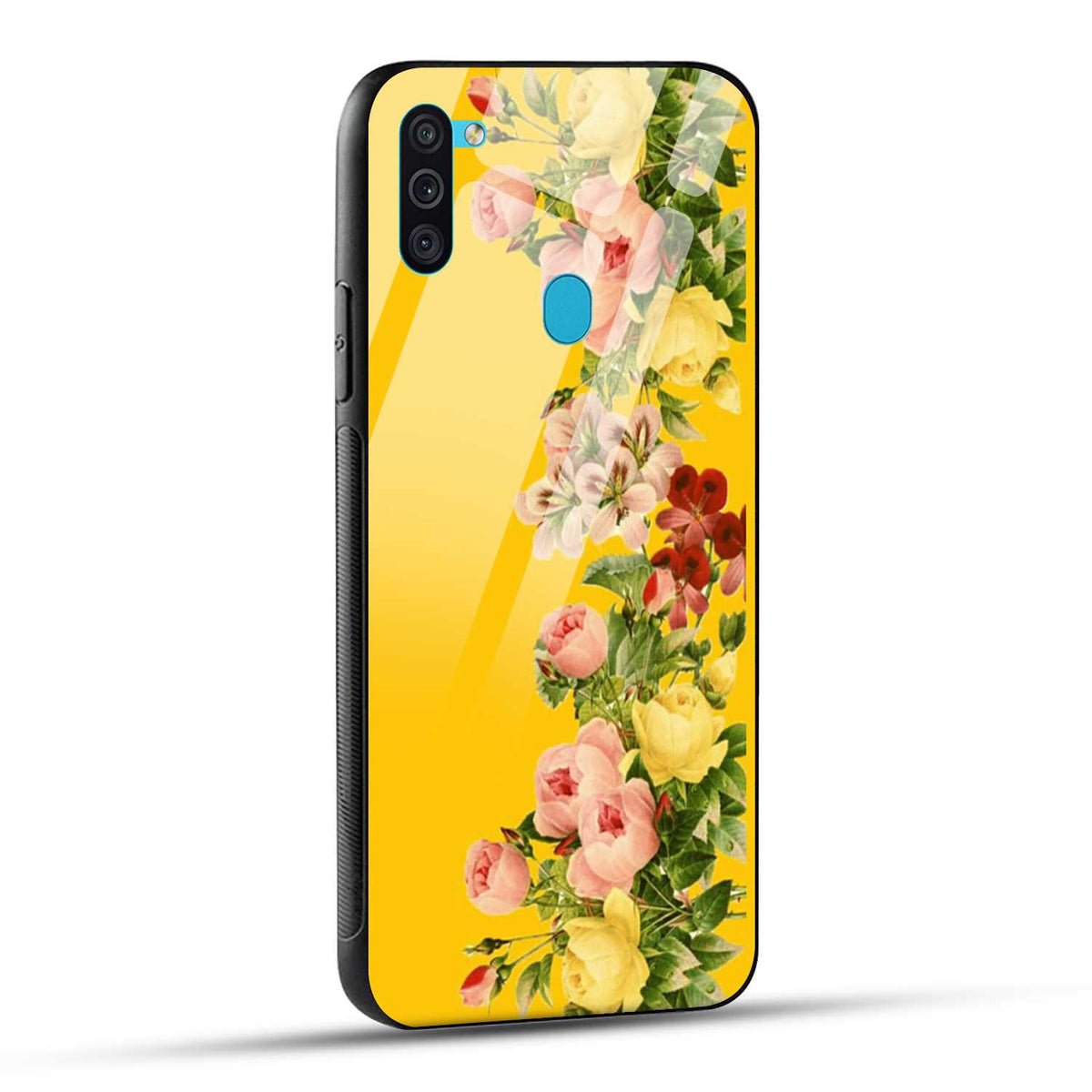 Samsung Galaxy M11 Back Cover Yellow Flowers Printed Glass Case