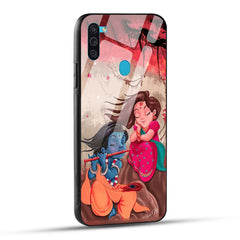 Samsung Galaxy M11 Back Cover Lord Krishna with His Flute & Radha Printed Glass Case