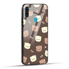 Samsung Galaxy M11 Back Cover Brown Illustration Cute Bear Pattern Printed Glass Case
