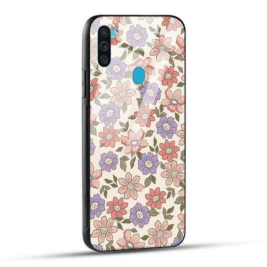 Samsung Galaxy M11 Back Cover Flowers In Retro  Printed Glass Case