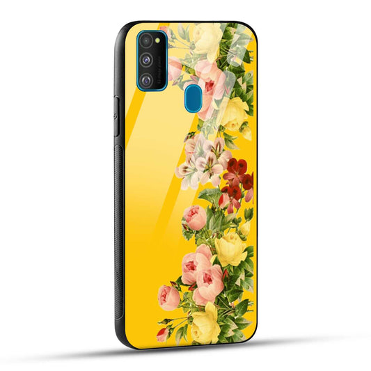 Samsung Galaxy M30s Back Cover Yellow Flowers Printed Glass Case