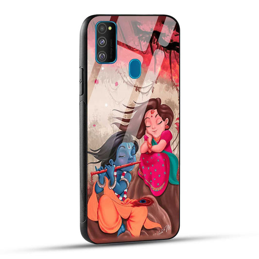 Samsung Galaxy M30s Back Cover Lord Krishna with His Flute & Radha Printed Glass Case