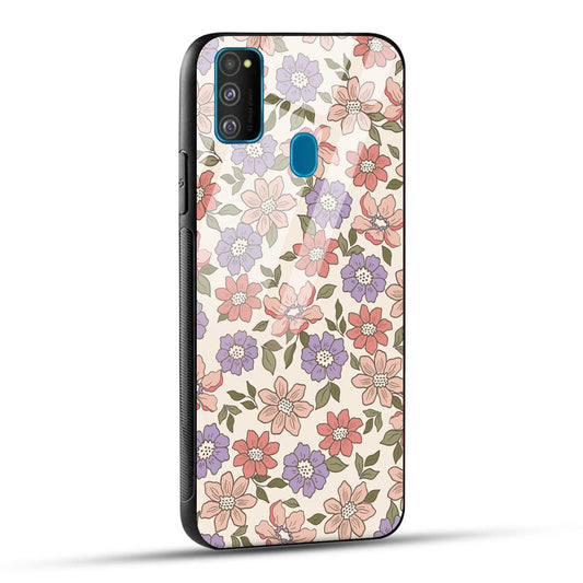 Samsung Galaxy M30s Back Cover Flowers In Retro  Printed Glass Case