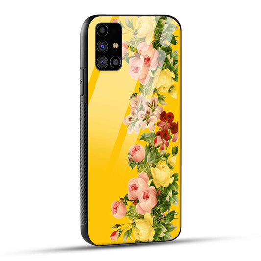 Samsung Galaxy M31s Back Cover Yellow Flowers Printed Glass Case