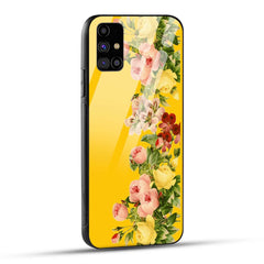 Samsung Galaxy M31s Back Cover Yellow Flowers Printed Glass Case