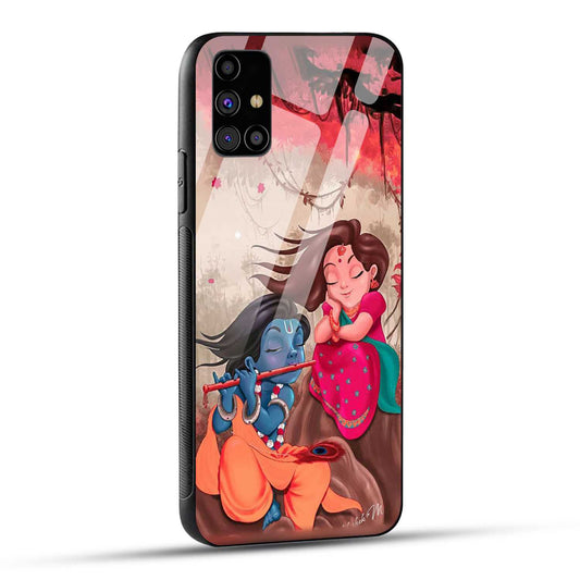 Samsung Galaxy M31s Back Cover Lord Krishna with His Flute & Radha Printed Glass Case