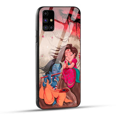 Samsung Galaxy M31s Back Cover Lord Krishna with His Flute & Radha Printed Glass Case