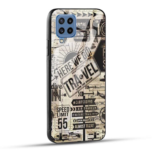 Samsung Galaxy M53 5G Back Cover Here We Go Travel Printed Glass Case