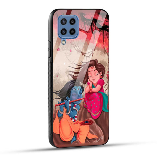 Samsung Galaxy M53 5G Back Cover Lord Krishna with His Flute & Radha Printed Glass Case