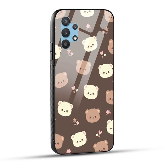 Samsung Galaxy A32 Back Cover Brown Illustration Cute Bear Pattern Printed Glass Case