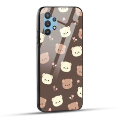 Samsung Galaxy A32 Back Cover Brown Illustration Cute Bear Pattern Printed Glass Case