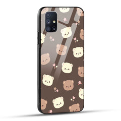 Samsung Galaxy M51 Back Cover Brown Illustration Cute Bear Pattern Printed Glass Case