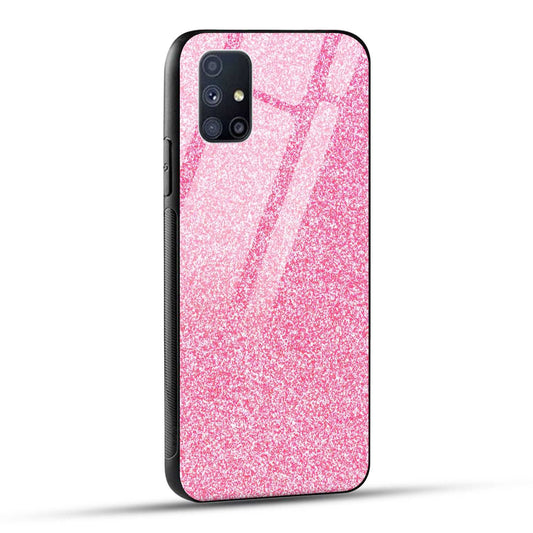 Samsung Galaxy M51 Back Cover Pink Glitter Printed Glass Case