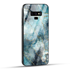 Samsung Galaxy Note 9 Back Cover Blue Gold Illustrated Marble Printed Glass Case