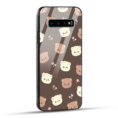 Samsung Galaxy S10 Plus Back Cover Brown Illustration Cute Bear Pattern Printed Glass Case