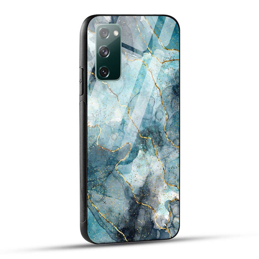 Samsung Galaxy S20 FE Back Cover Blue Gold Illustrated Marble Printed Glass Case