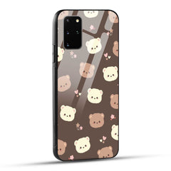 Samsung Galaxy S20 Plus Back Cover Brown Illustration Cute Bear Pattern Printed Glass Case