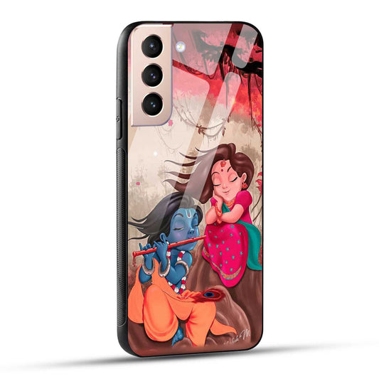 Samsung Galaxy S21 5G Back Cover Lord Krishna with His Flute & Radha Printed Glass Case