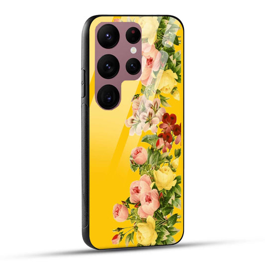Samsung Galaxy S23 Ultra 5G Back Cover Yellow Flowers Printed Glass Case