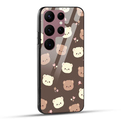 Samsung Galaxy S23 Ultra 5G Back Cover Brown Illustration Cute Bear Pattern Printed Glass Case