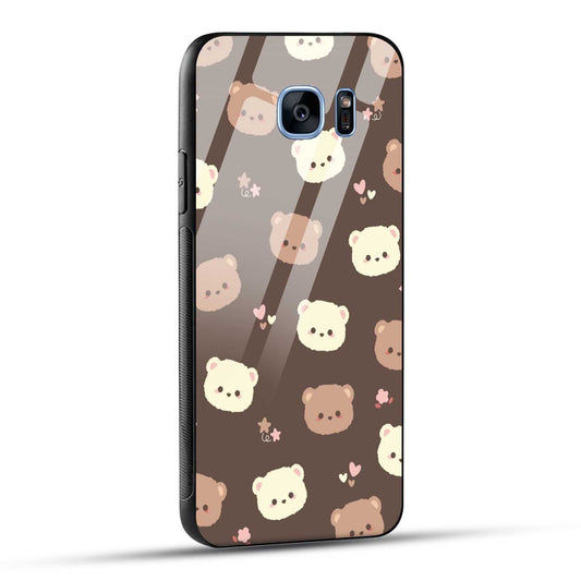 Samsung Galaxy S7 Edge Back Cover Brown Illustration Cute Bear Pattern Printed Glass Case