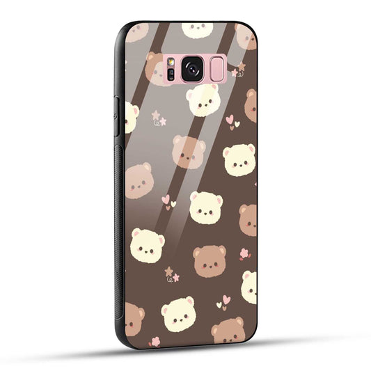 Samsung Galaxy S8 Plus Back Cover Brown Illustration Cute Bear Pattern Printed Glass Case