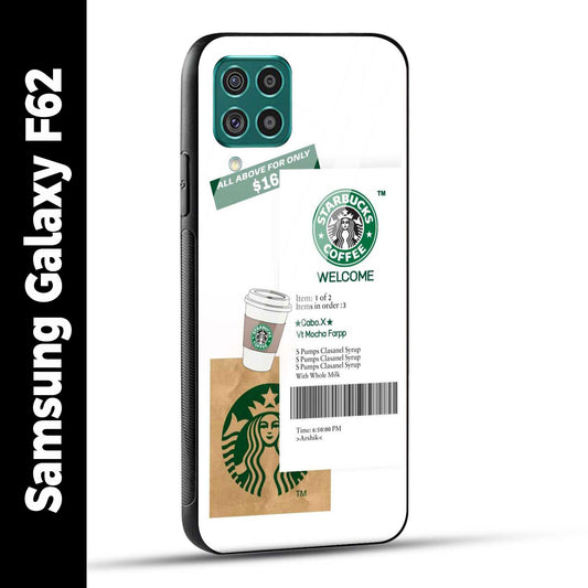 Samsung Galaxy F62 Back Cover Starbucks Coffee Welcome Printed Glass Case