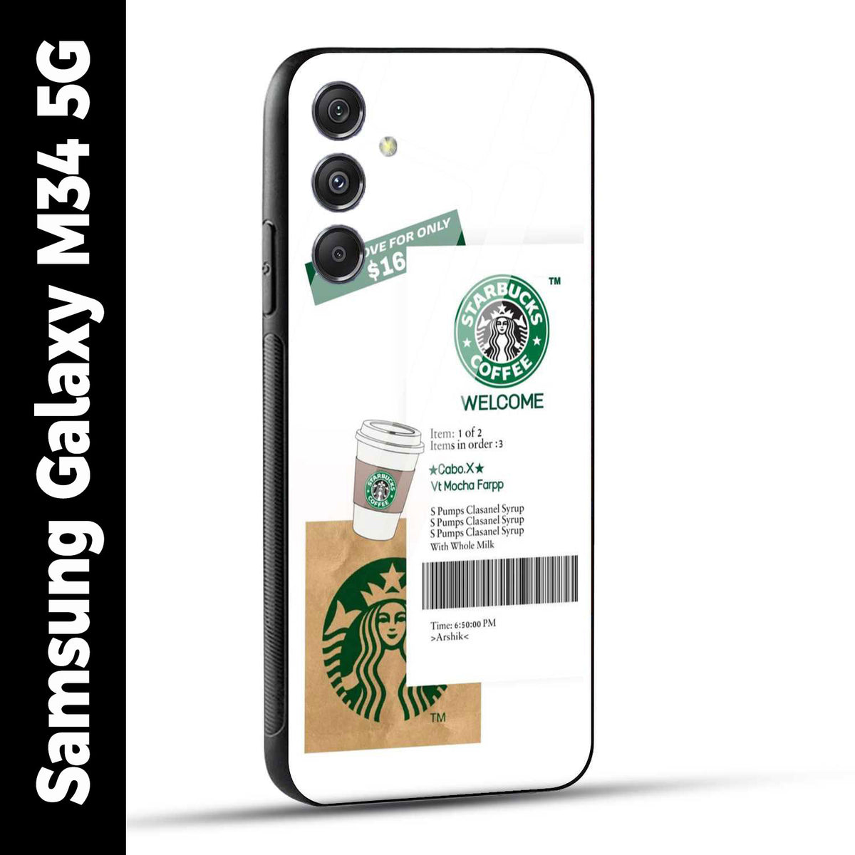 Samsung Galaxy M34 5G Back Cover Starbucks Coffee Welcome Printed Glass Case