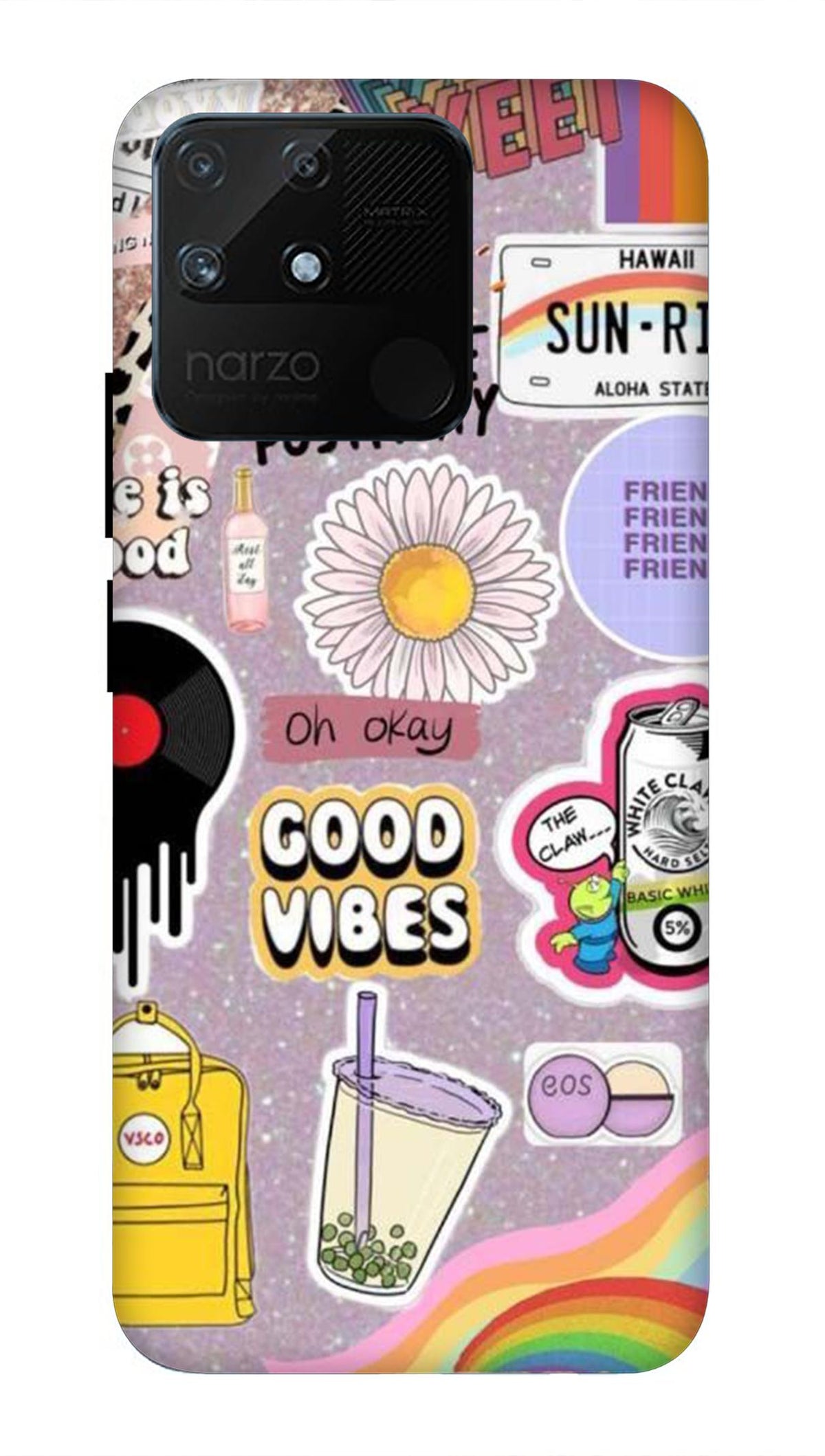 Realme Narzo 50A Back Cover Good Vibes Stickers Printed Hard Case