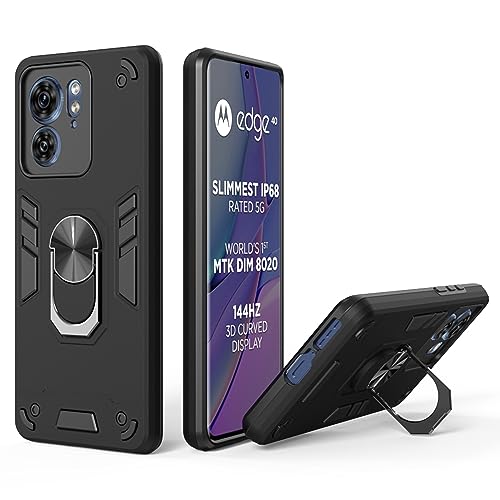Moto Edge 40 Back Cover Premium - Sleek Motorola Edge 40 Back Cover, Stylish Moto Edge 40 Cover 360 Degree Full Protection with Ring Holder Kickstand