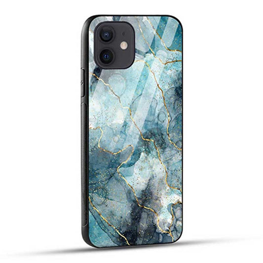Blue Gold Illustrated Marble Glass Case
