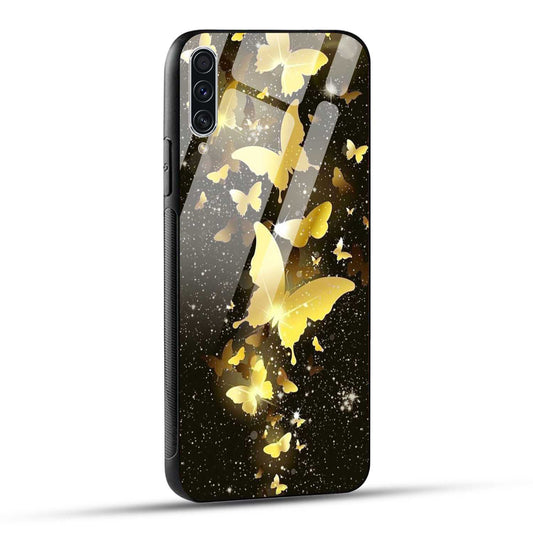 Samsung Galaxy A70 / Samsung Galaxy A70s Back Cover Golden Butterfly Printed Glass Case