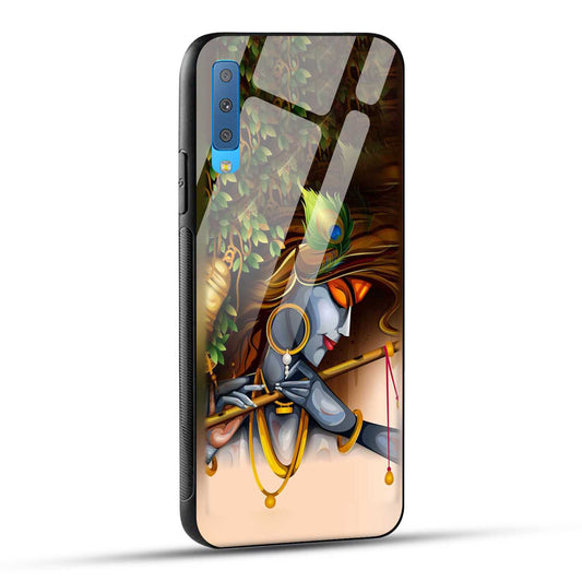 Samsung Galaxy A7 2018 Back Cover Lord Krishna with Flute Printed Glass Case