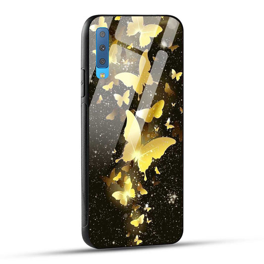 Samsung Galaxy A7 2018 Back Cover Golden Butterfly Printed Glass Case