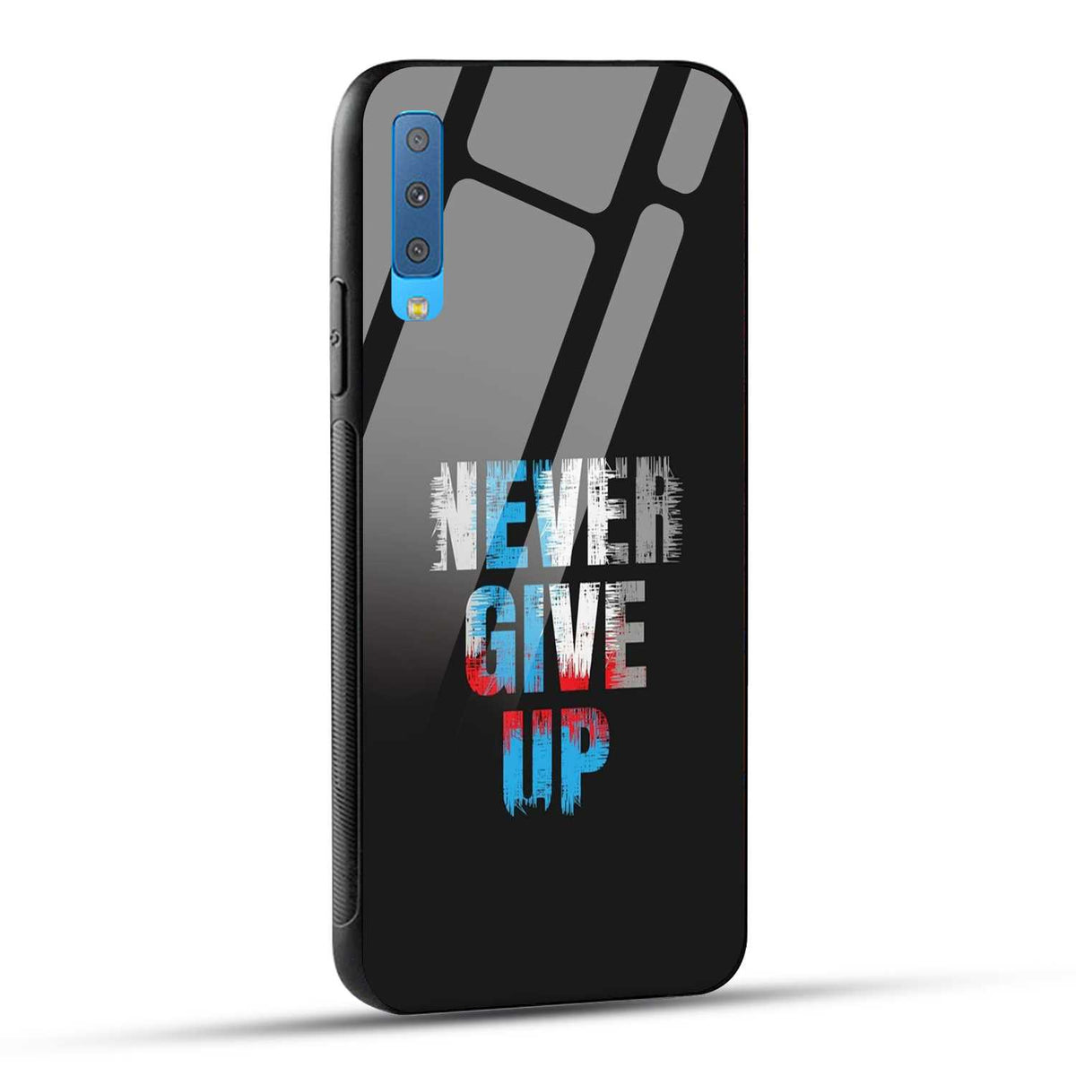 Samsung Galaxy A7 2018 Back Cover Never Give Up Quote Printed Glass Case