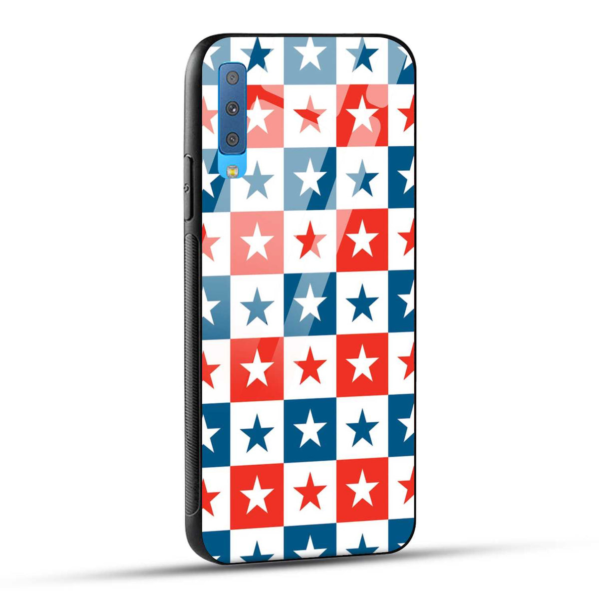 Samsung Galaxy A7 2018 Back Cover Blue And Red Star Print Printed Glass Case
