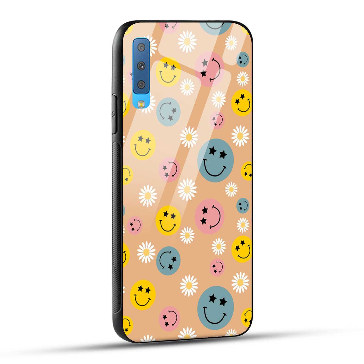 Samsung Galaxy A7 2018 Back Cover Smiley And Flowers Printed Glass Case