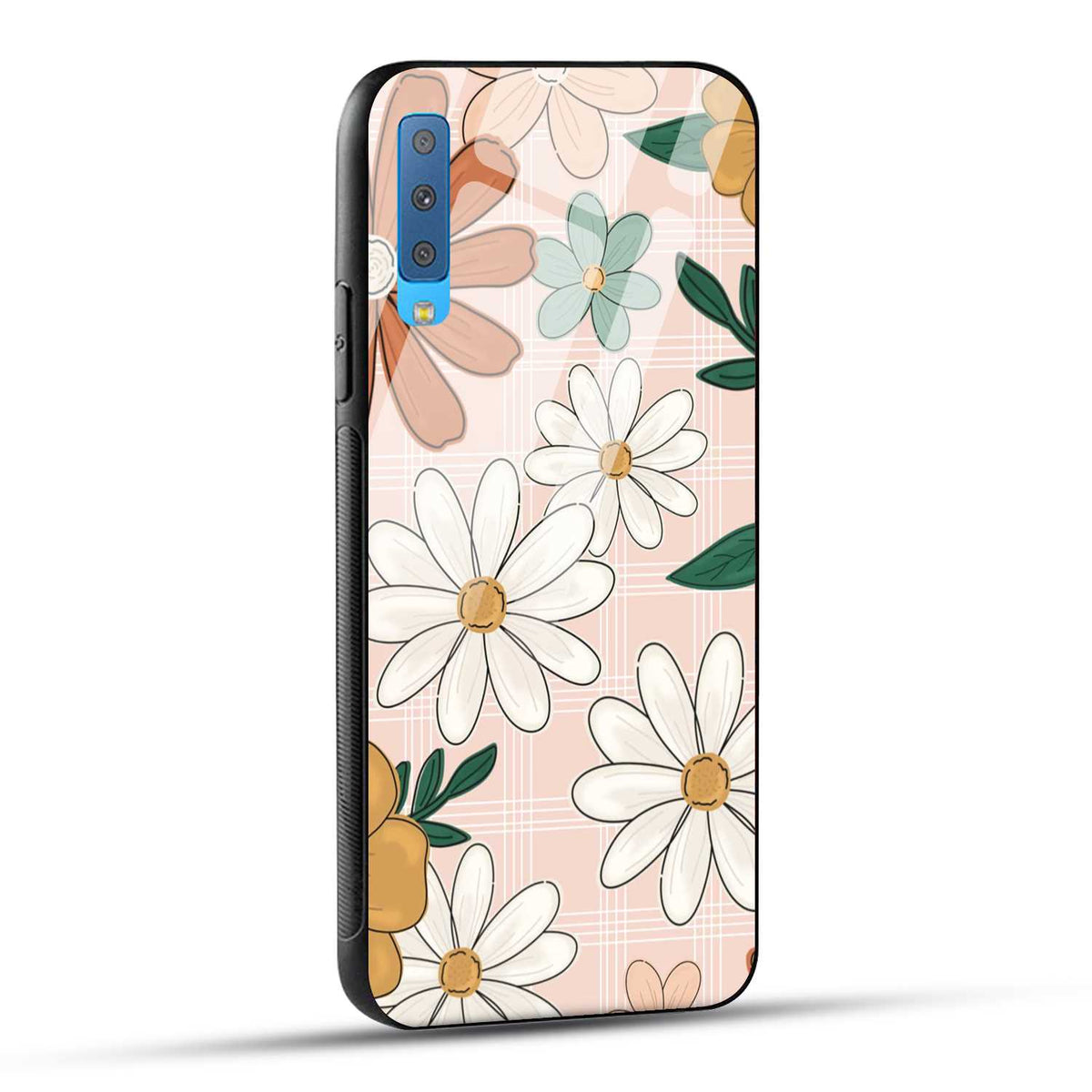 Samsung Galaxy A7 2018 Back Cover Retro Flower Art Printed Glass Case