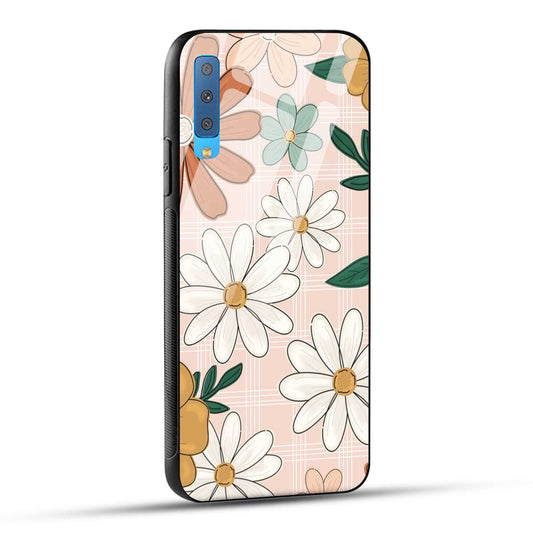 Samsung Galaxy A7 2018 Back Cover Retro Flower Art Printed Glass Case
