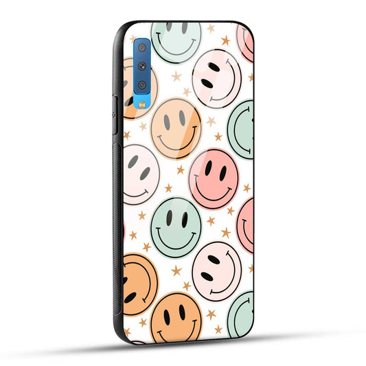 Samsung Galaxy A7 2018 Back Cover Smiling Flowers And Stars Printed Glass Case