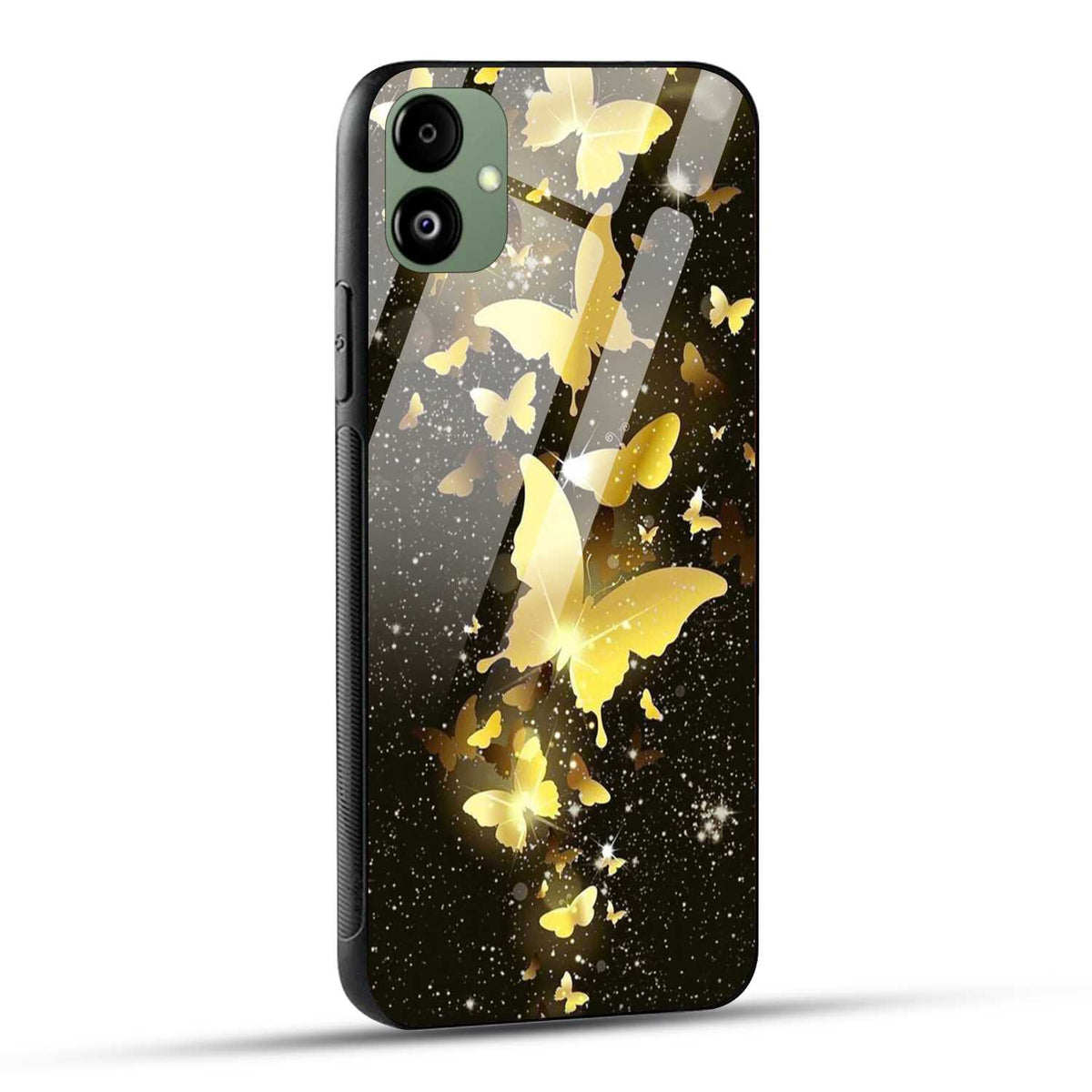 Samsung Galaxy F14 5G Back Cover Golden Butterfly Printed Glass Case