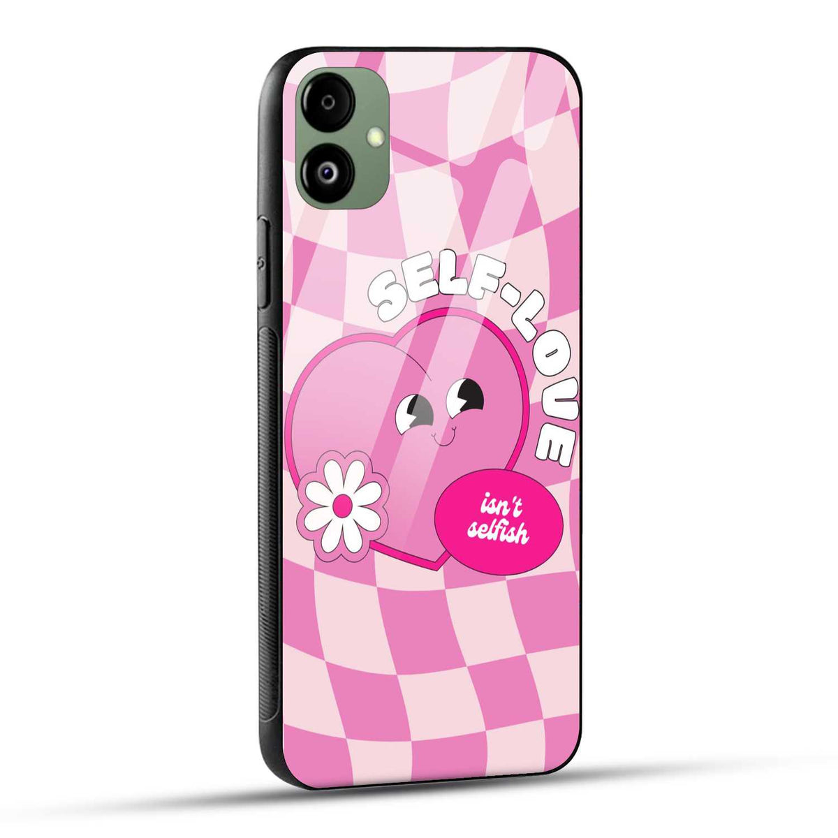 Samsung Galaxy A05 Back Cover Pink White Happy Hippie Self Love Motivational Printed Glass Case