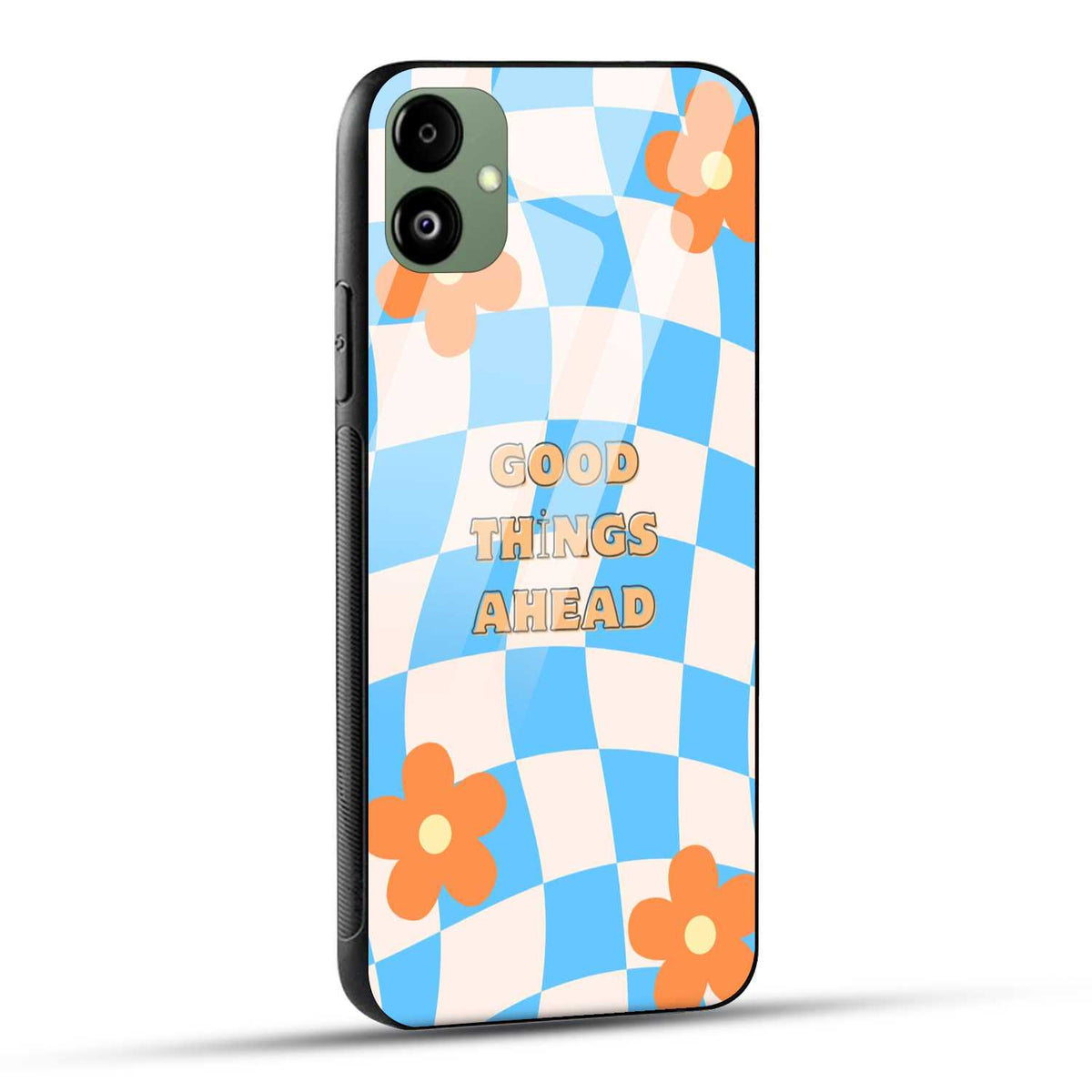 Samsung Galaxy A05 Back Cover Preppy Orange And Blue Checkered Printed Glass Case