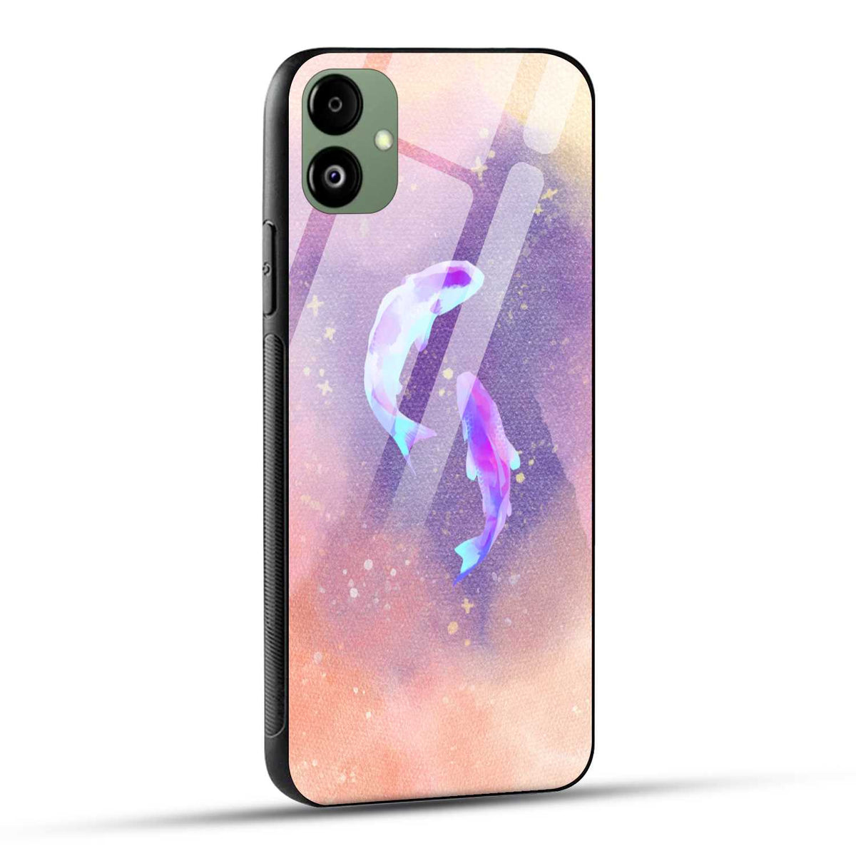 Samsung Galaxy A05 Back Cover Purple Orange Colorful Watercolor Fish Printed Glass Case