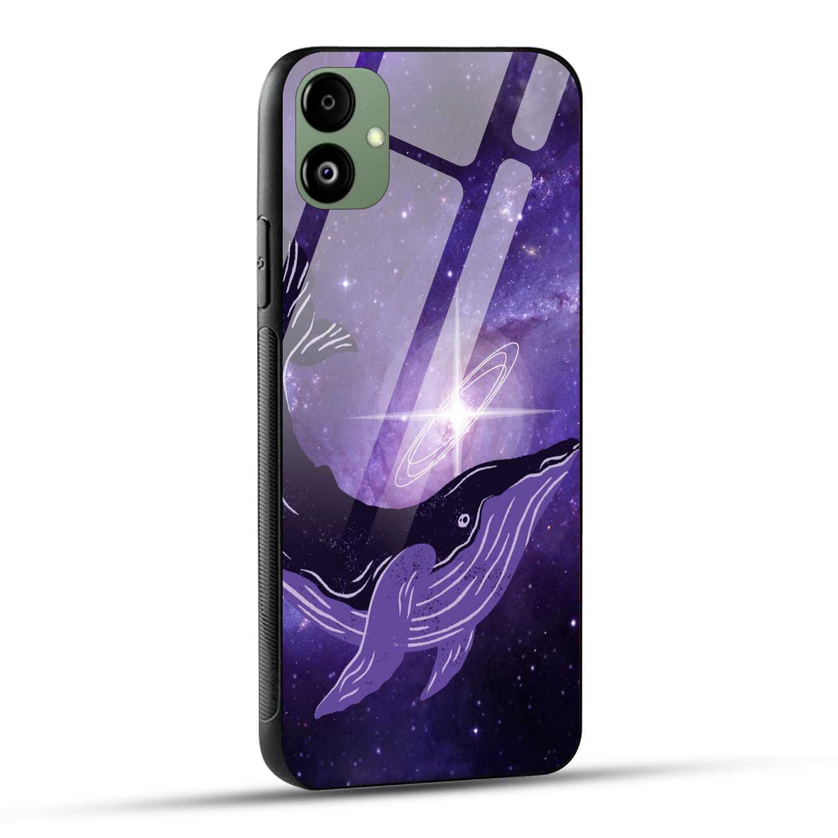 Samsung Galaxy A05 Back Cover Purple Whale In Outer Space Printed Glass Case