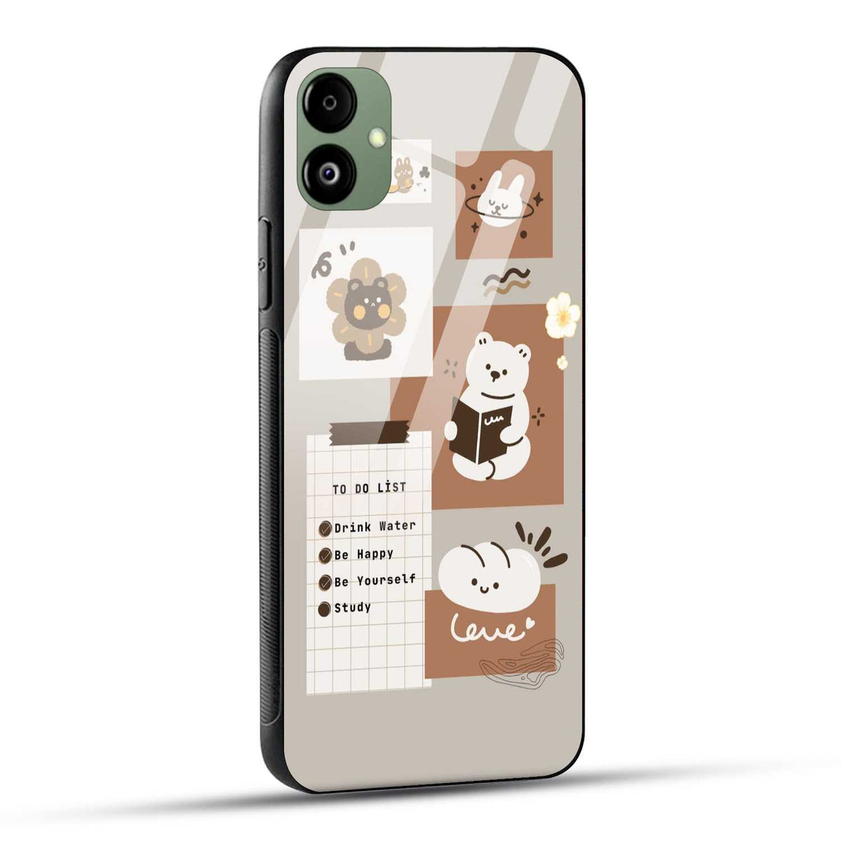 Samsung Galaxy A05 Back Cover Beige Brown Playful Illustration Printed Glass Case