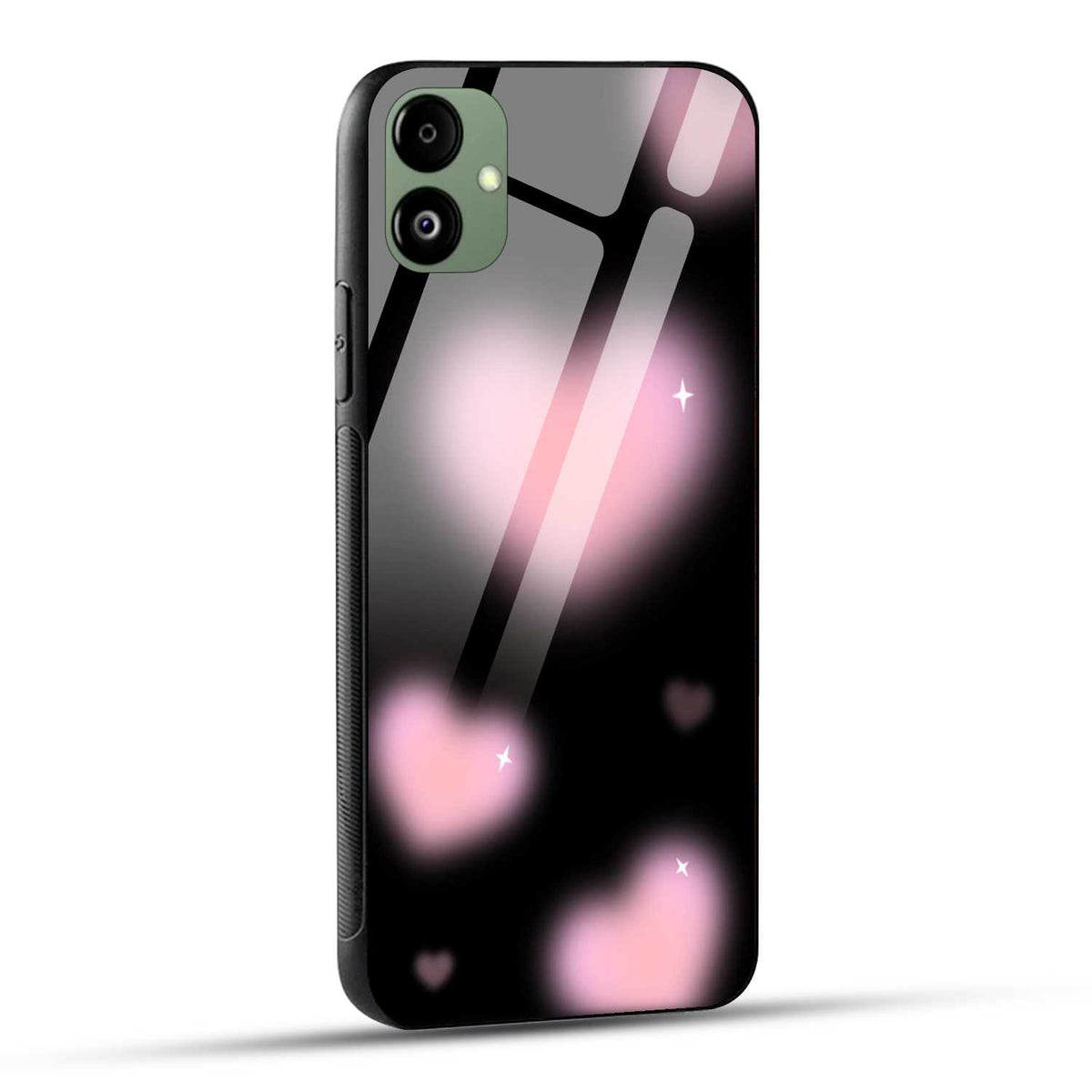 Samsung Galaxy A05 Back Cover Black And Pink Blurry Heart Printed Glass Case