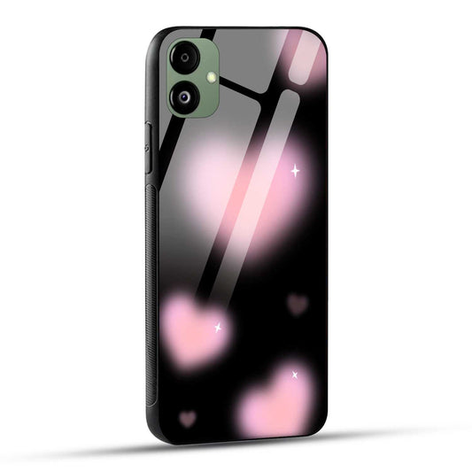 Samsung Galaxy A05 Back Cover Black And Pink Blurry Heart Printed Glass Case