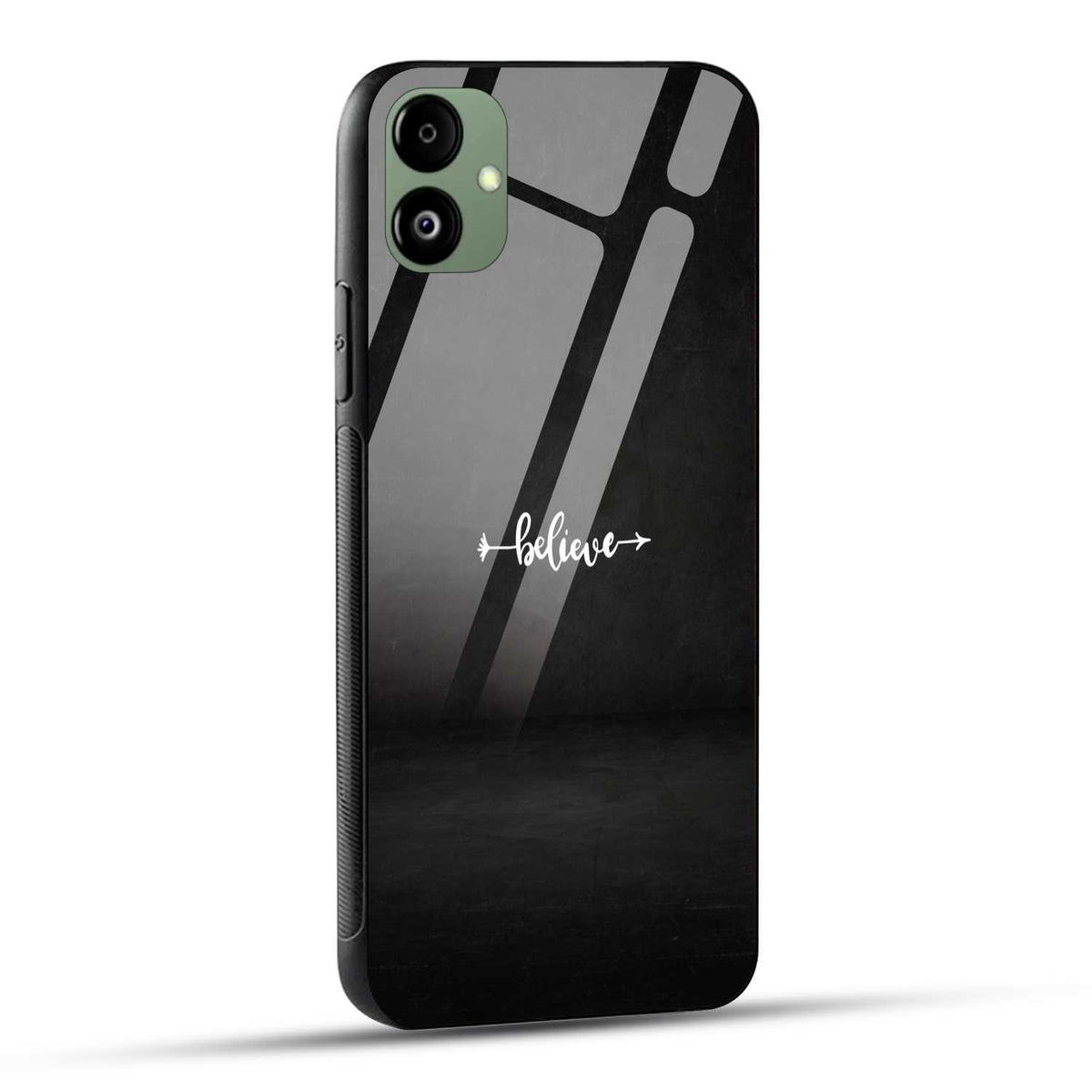 Samsung Galaxy A05 Back Cover Black Believe Quote Printed Glass Case