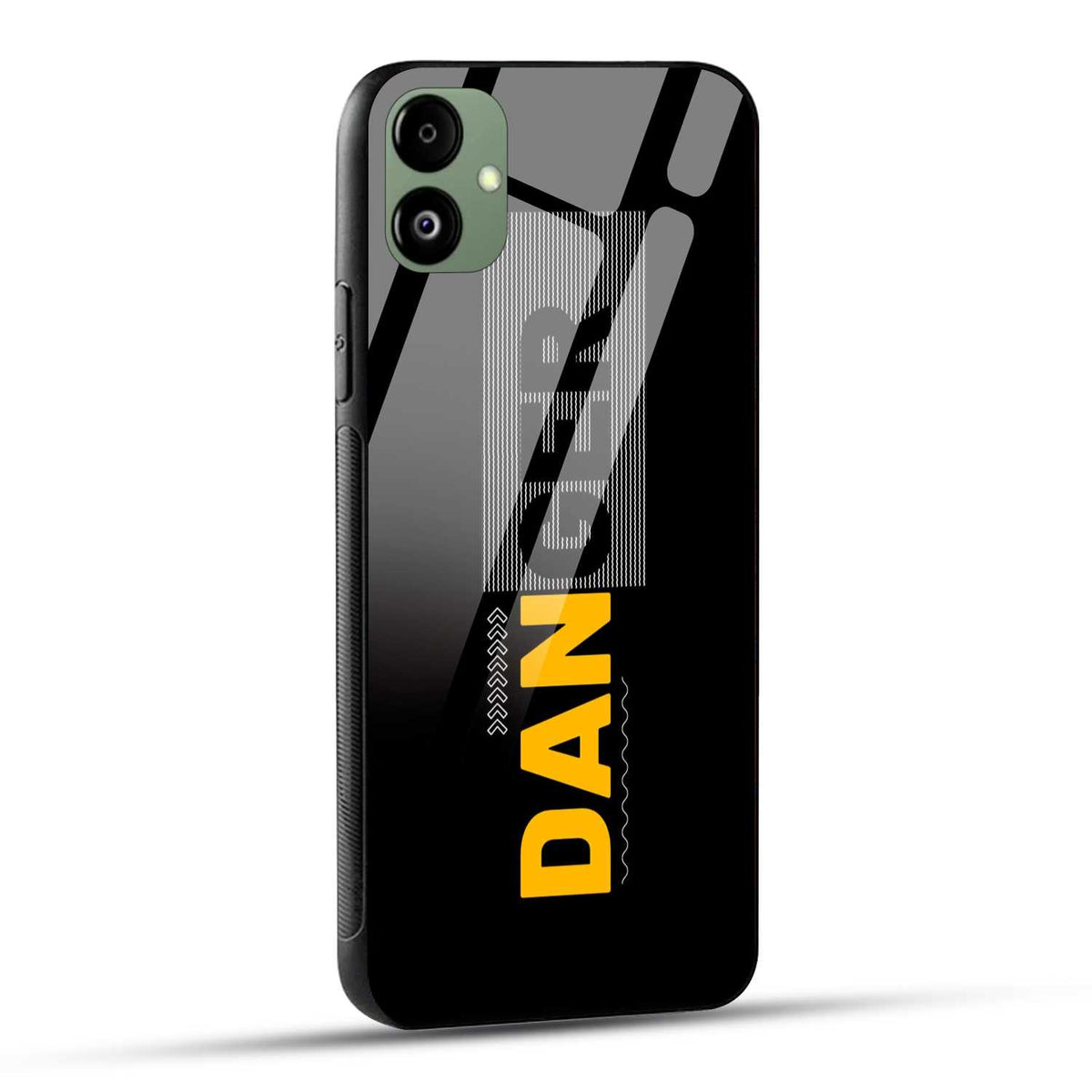 Samsung Galaxy A05 Back Cover Black Orange Modern Danger Printed Glass Case